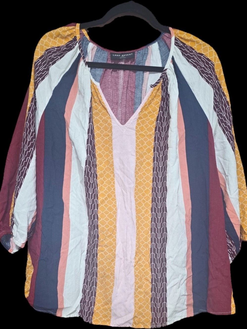Lane Bryant Striped V-Neck Tunic - Mustard, Pink & Navy